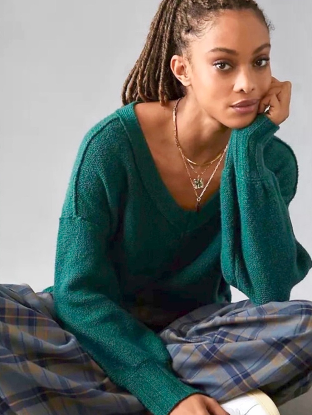 Pilcro by Anthropologie Green V-Neck Sweater XXS Cotton Blend